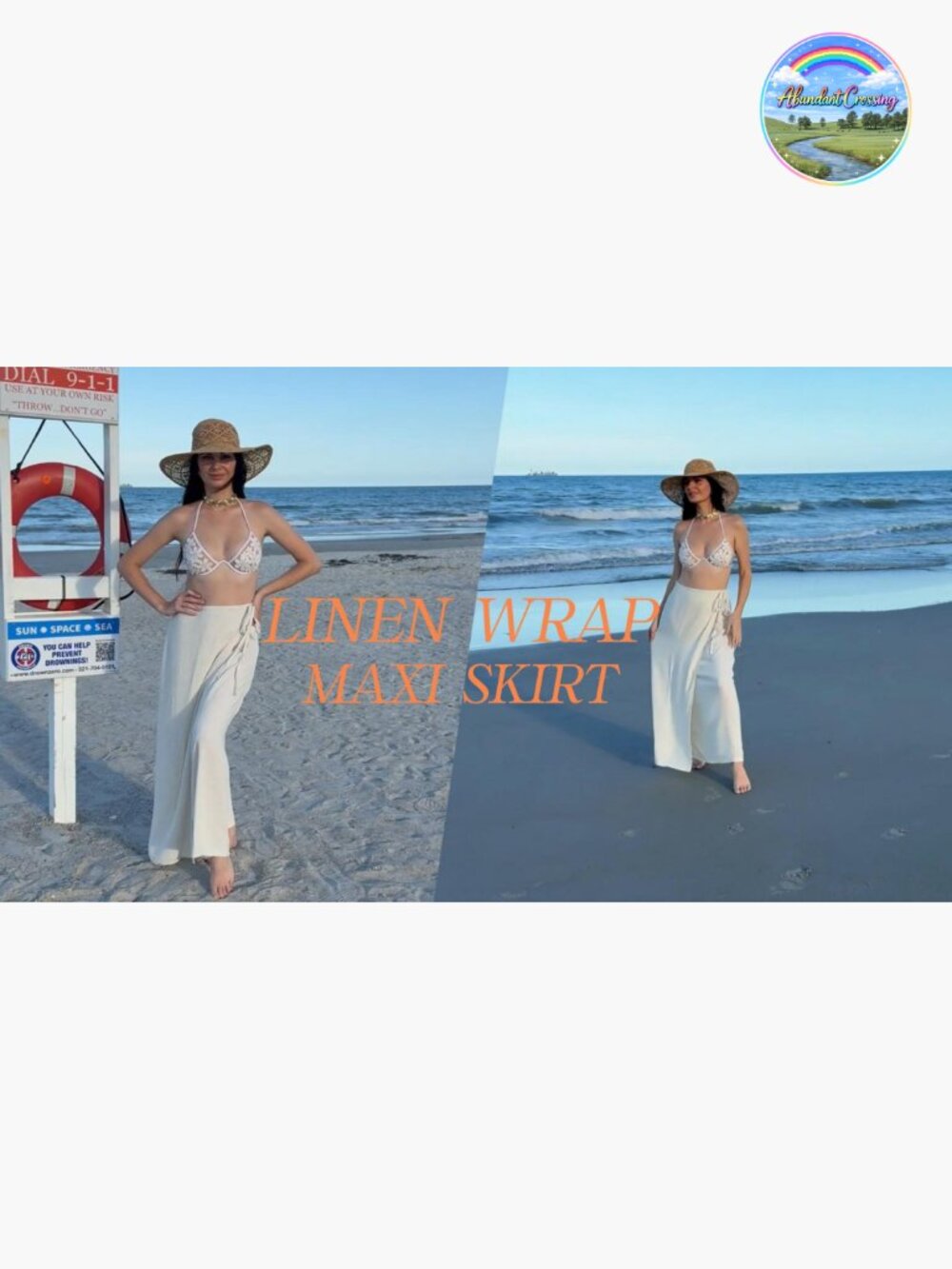 Linen Wrap Maxi Skirt Elastic Back Waistband Flowy A Line Summer Casual Long - Picture 6 of 7